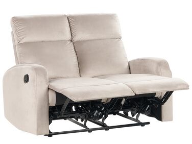 Sofa 2-osobowa welurowa z manualną funkcją relaksu beżowa VERDAL