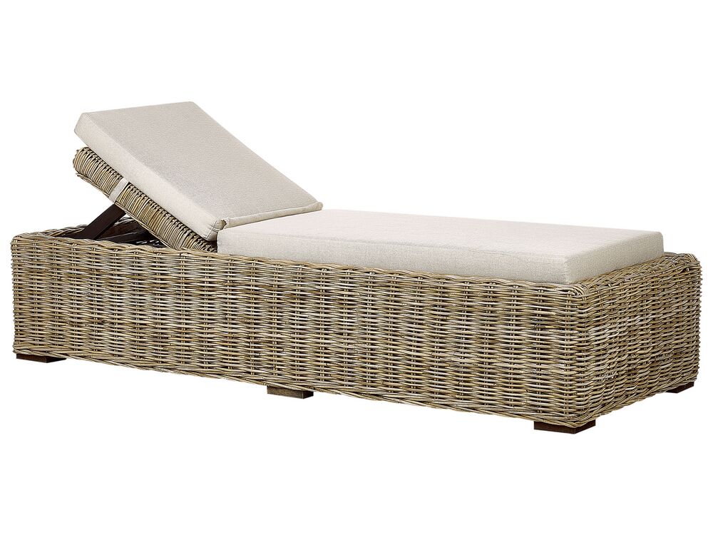 Sun Lounger with Cushion PALESE Reclining Rattan Natural