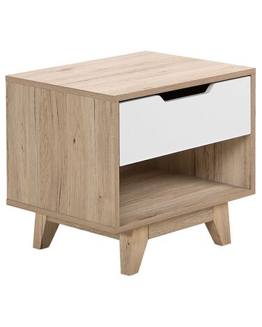 1 Drawer Bedside Table Light Wood with White SPENCER