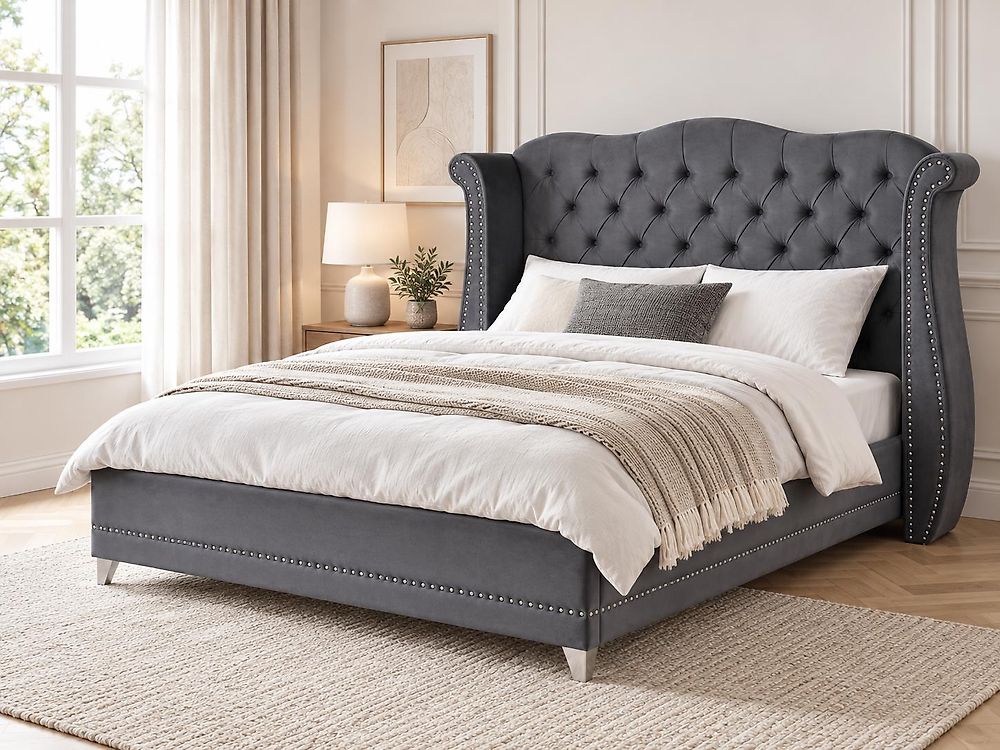 Bett mit Lattenrost Samtstoff AYETTE 180 x 200 cm Grau