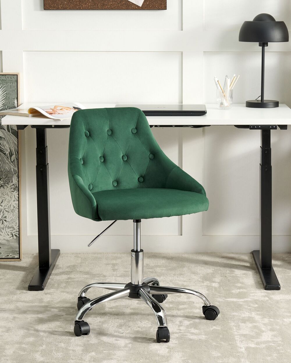 Desk Chair Velvet Emerald Green PARRISH Beliani.es