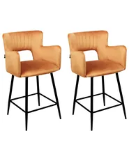 Set of 2 Bar Chairs SANILAC Velvet Orange_912647