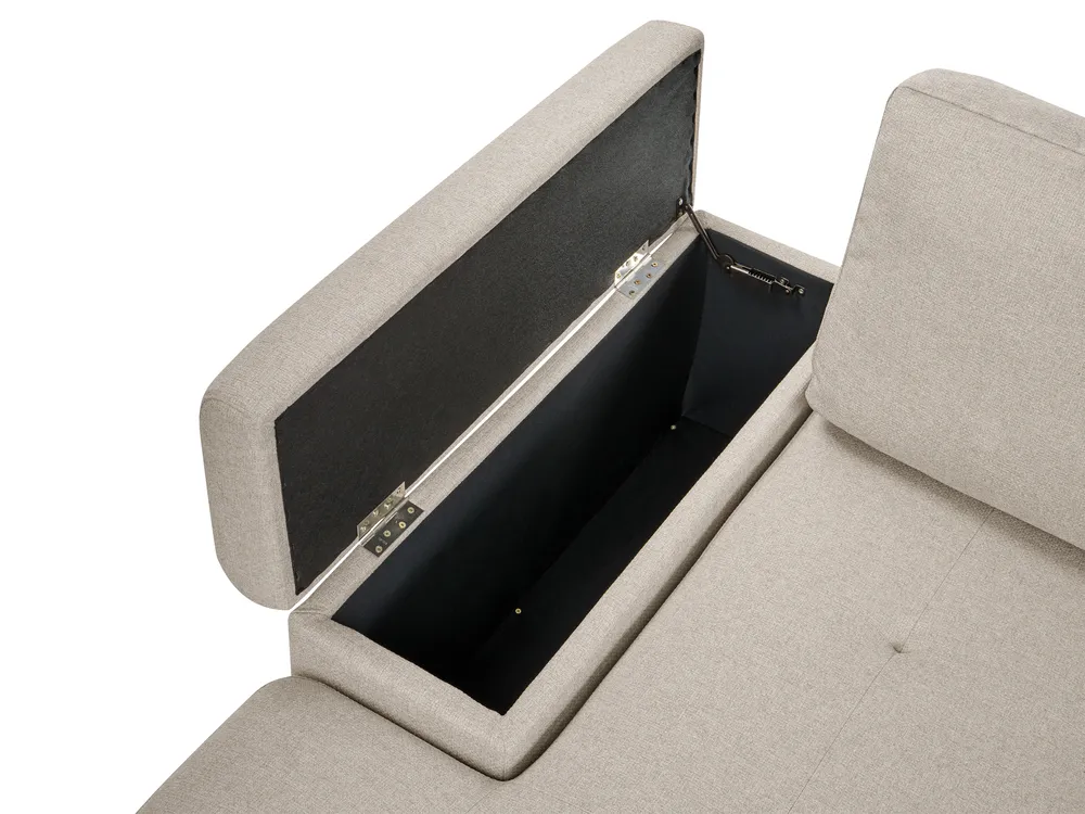 Corner Sofa Bed 3 Seater HRISEY with Storage Faux Linen Beige Right Hand_1033403