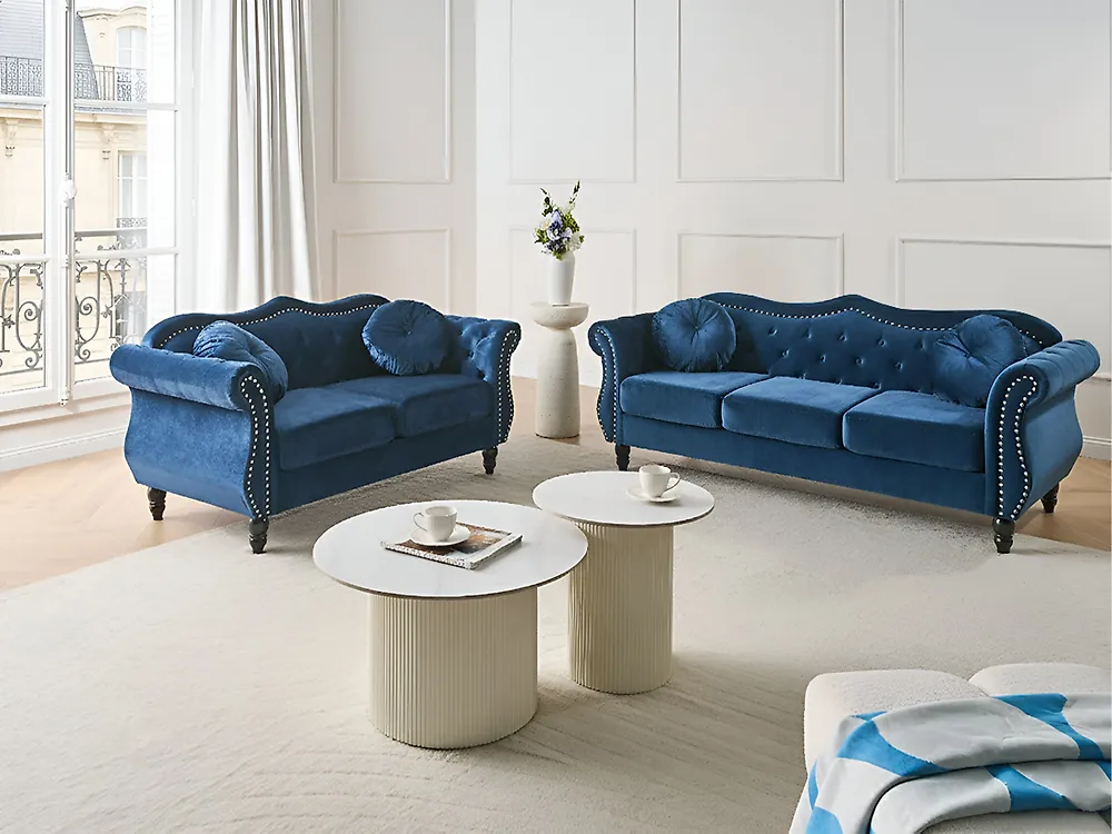 Sofa dla 3 osób SKIEN Welur Granatowy_1171074
