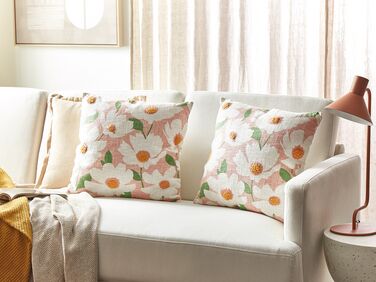 Set of 2 Cotton Cushions Floral Pattern 45 x 45 cm Pink JATROPHA