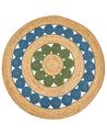 Round Jute Area Rug ⌀ 140 cm Blue and Green HOVIT_870070