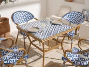 Garden Dining Set 4 Seater CASPRI PE Rattan Blue/ White_1090690
