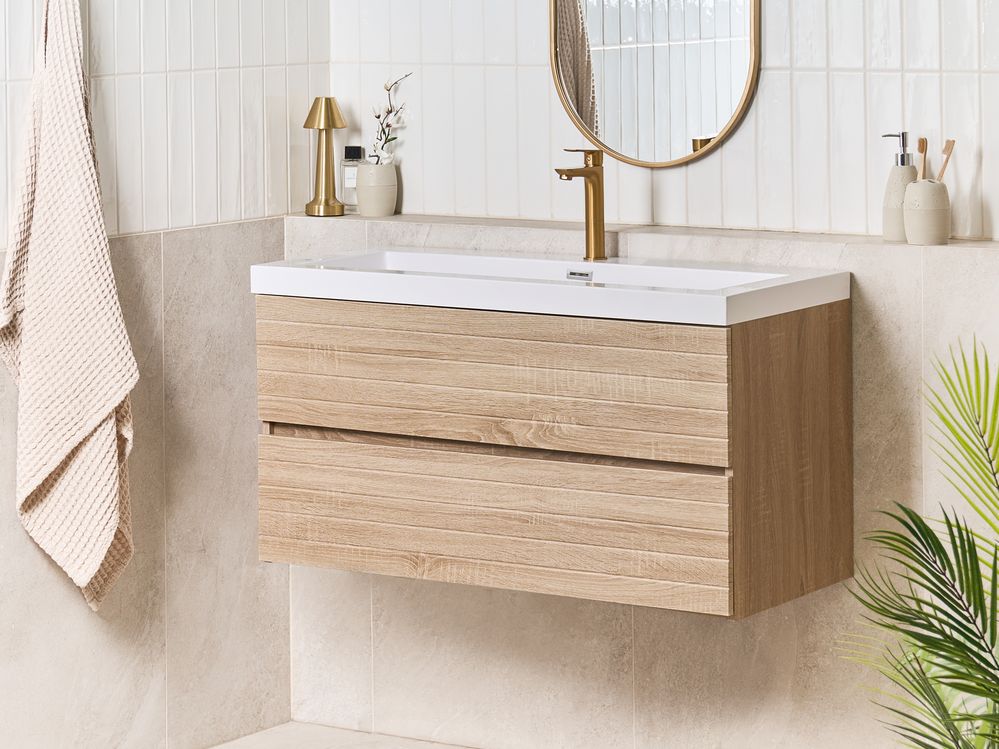 Wall Mounted Vanity Unit with Basin URUCU Light Brown