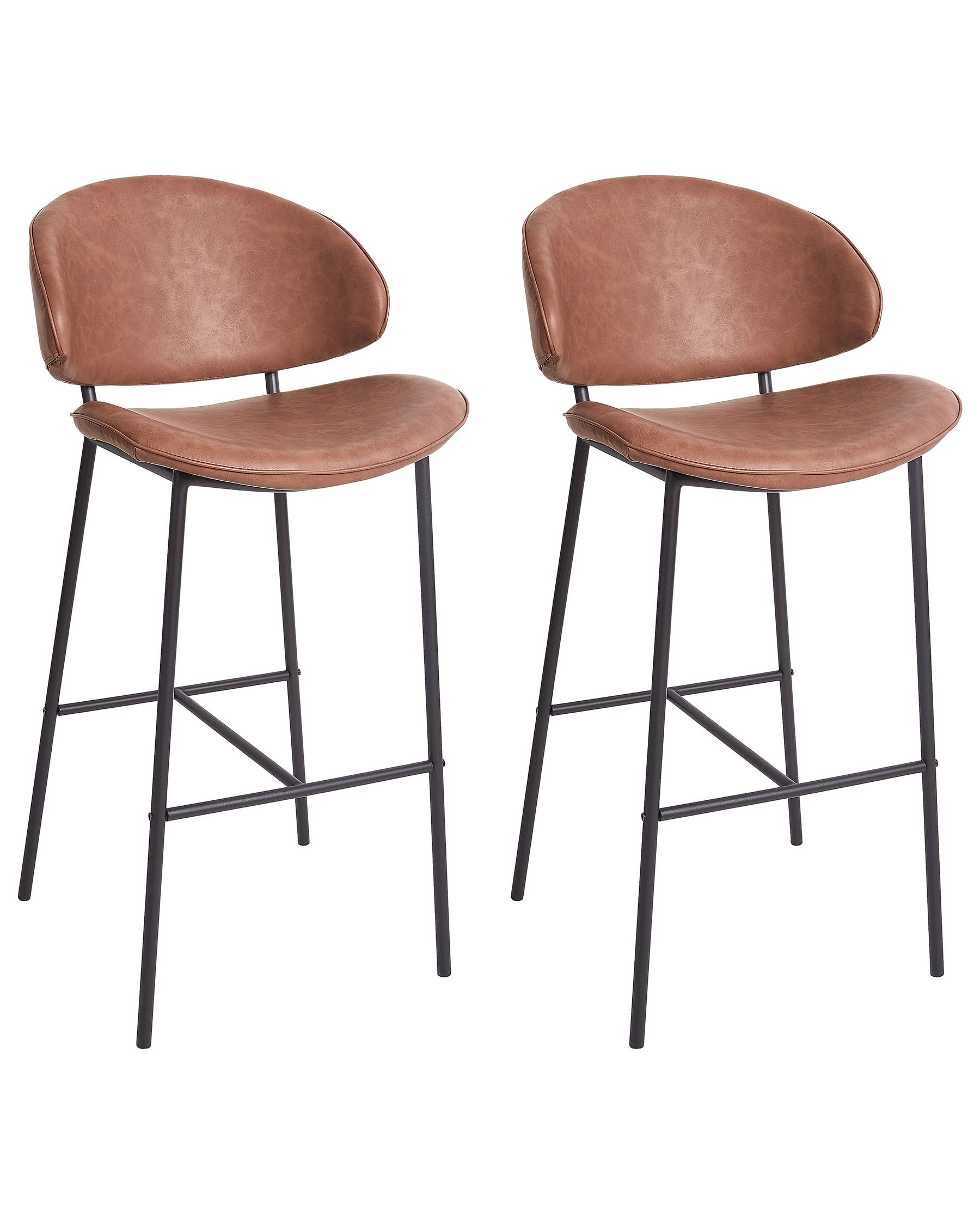 Set of 2 Faux Leather Bar Chairs Brown KIANA_939017