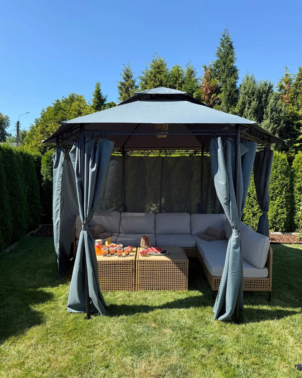 Gazebo PORTEL 350 cm 350 cm Metal Graphite Grey_1131342