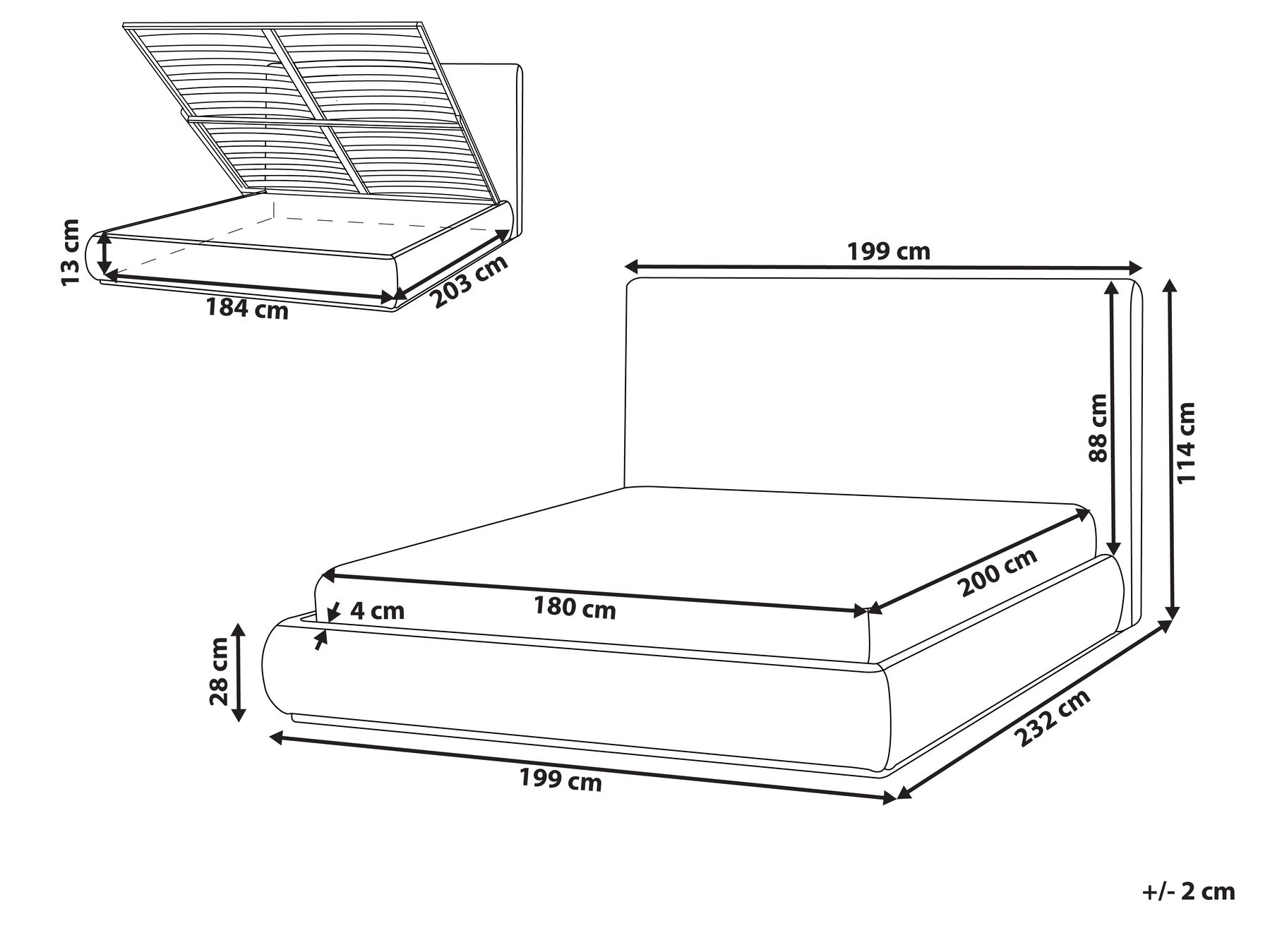 Ottoman Bed CAMPAGNE Fabric Dark Brown 180 x 200 cm (EU Super King)_972184