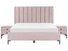 Sametová souprava nábytku postel 180 x 200 cm +2 noční stolky růžová SEZANNE_892577
