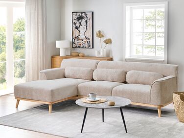 Right Hand Chenille Corner Sofa Beige SIMOS