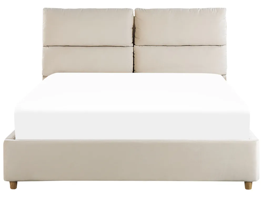 Bett mit Stauraum BATILLY Samtstoff Hellbeige 140 x 200 cm_830082