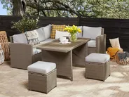 Set salotto da giardino con tavolo e pouf 5 posti BARDI con cuscini Rattan sintetico (PE) Tortora_820381