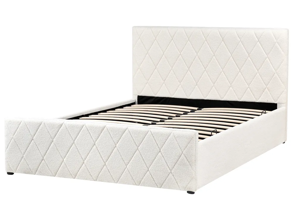 Ottoman Bed ROCHEFORT Boucle Off-White 140 x 200 cm (EU Double)_993747