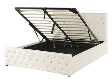 Zamatová posteľ s úložným priestorom 140 x 200 cm béžová AMIENS