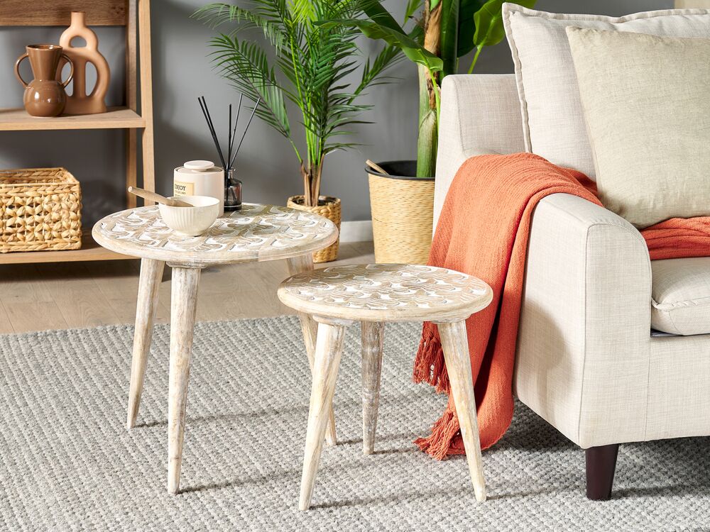 Set of 2 Mango Wood Side Tables Light HURSI Beliani