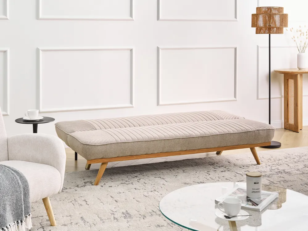 Sofa Bed 2 Seater KALFAFEL Fabric Light Brown_1009354