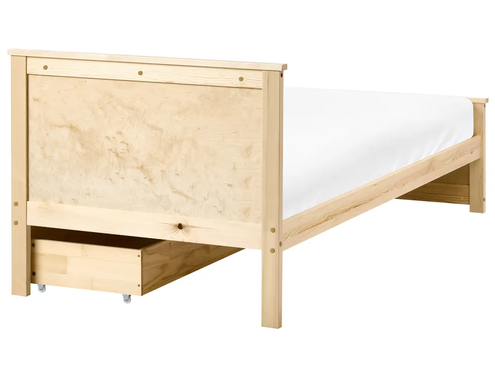 Bed with 2 Drawers DAUPHIN Pine Wood Light Brown 90 x 200 cm (EU Single)_1059764