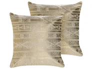 Conjunto de 2 almofadas decorativas OUJDA 50 x 50 cm Algodão Dourado Padrão geométrico_831047