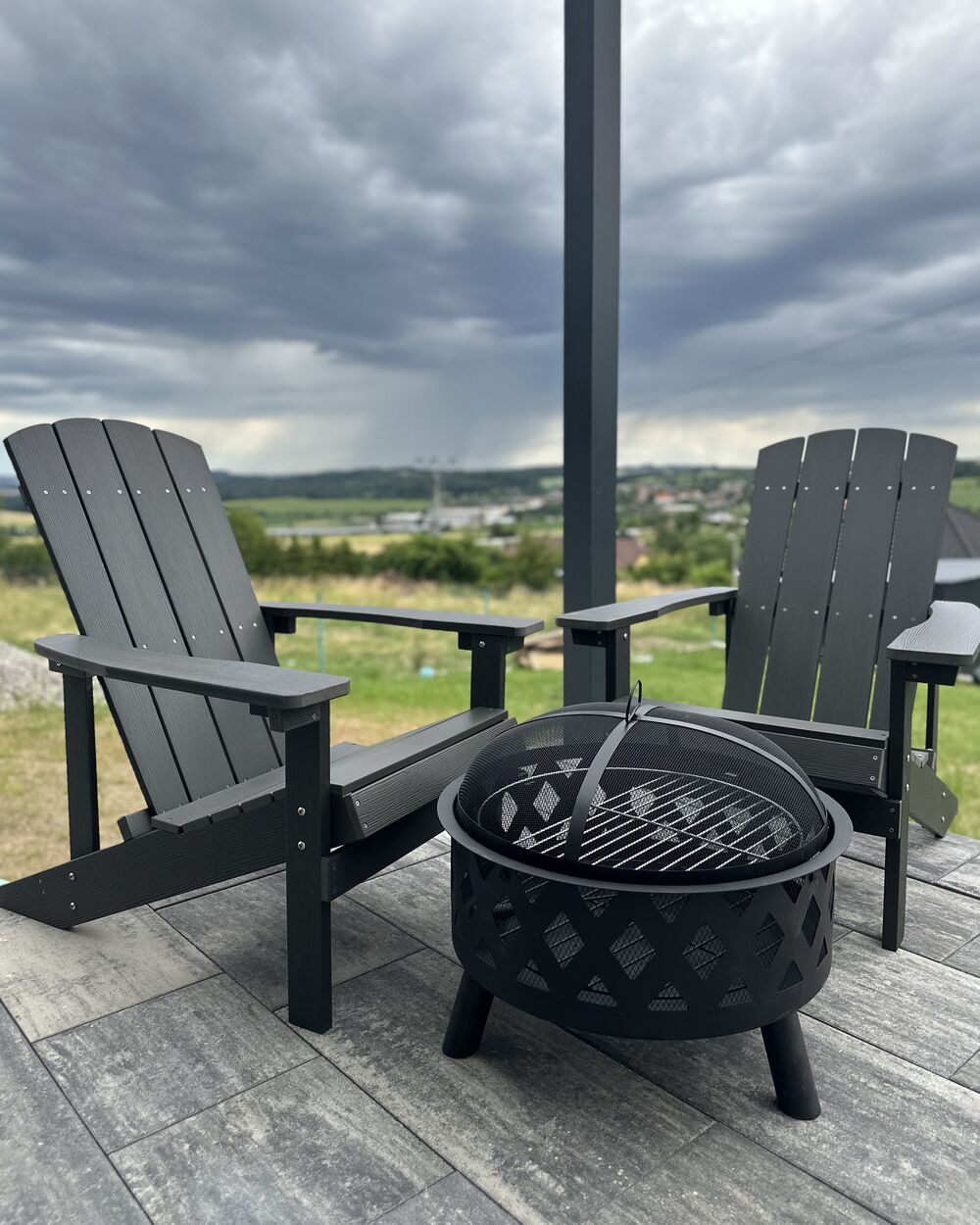 dark grey plastic garden chairs