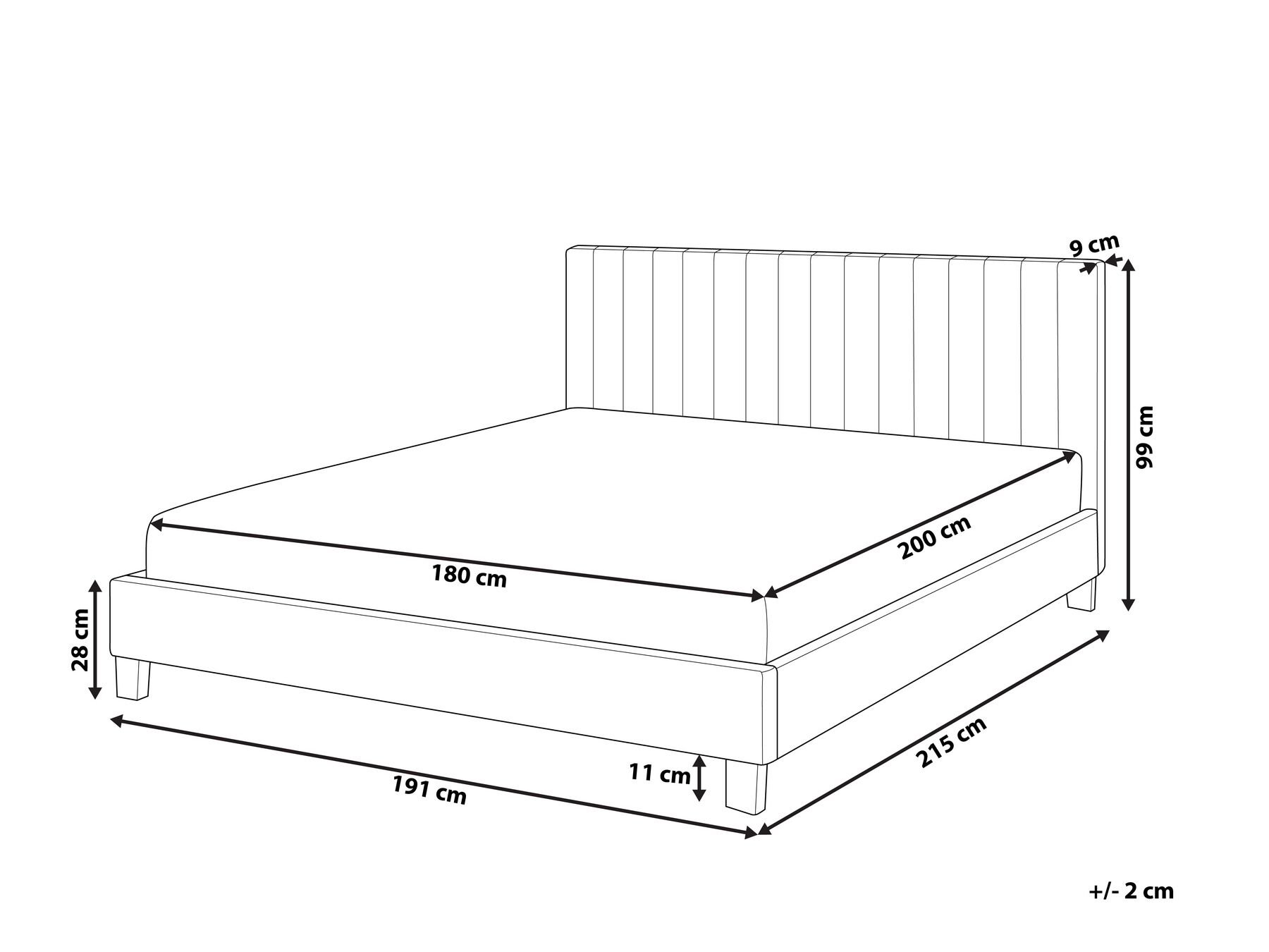 Bed Fabric POITIERS 180 x 200 cm (EU Super King) Light Grey_793090