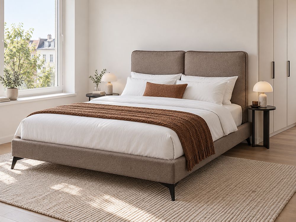 Lit avec sommier Bouclé MELLE 140 x 200 cm Marron