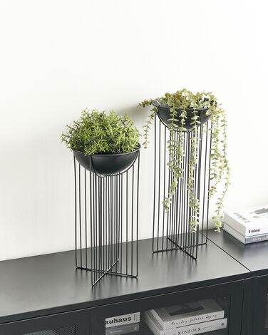 Set of 2 Metal Plant Pot Stands Black FICARIA