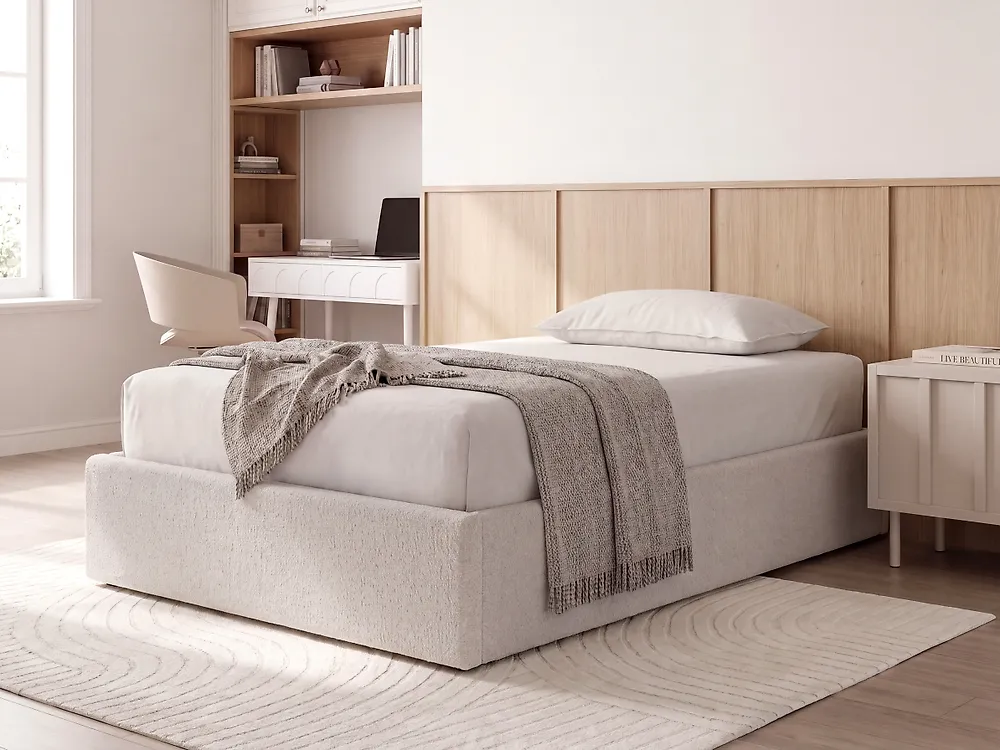 Bett mit Stauraum ohne Kopfteil DINAN Bouclé Cremeweiß 120 x 200 cm_1188199