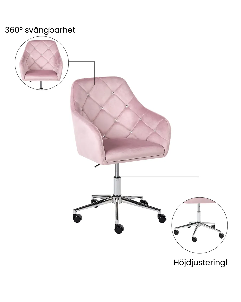 Skrivbordsstol VELORIA Sammet Pastellrosa_1065146