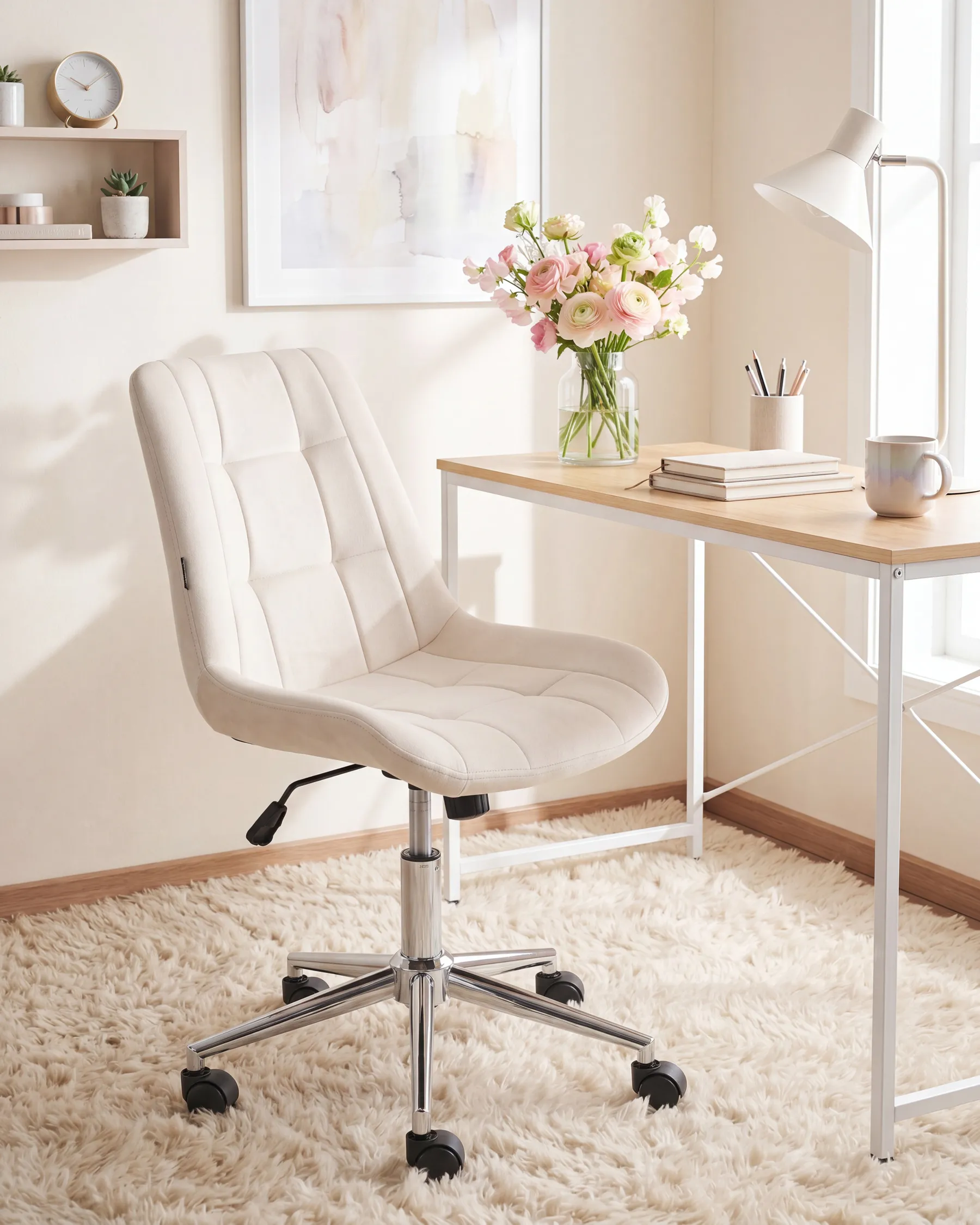 Sedia da ufficio MELROSE Velluto Bianco sporco_1042946