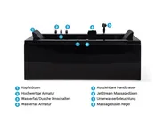 Whirlwanne Eckmodell mit LED VARADERO 183 x 90 cm Schwarz rechtsseitig_787094