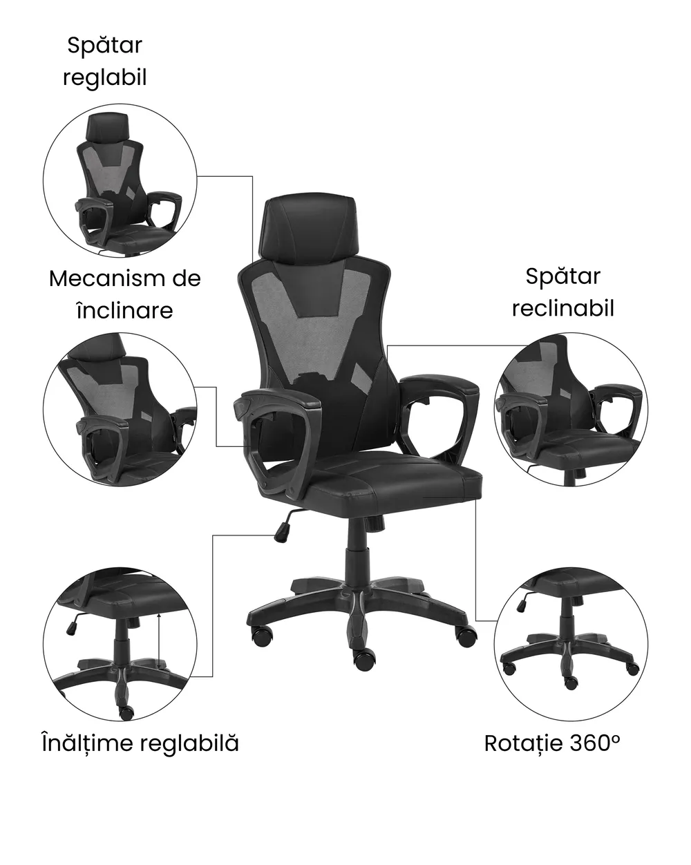 Scaun ergonomic IGNIS Piele ecologică Negru_1074190