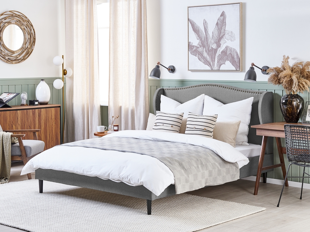 Fabric EU Double Size Bed Grey COLMAR Beliani