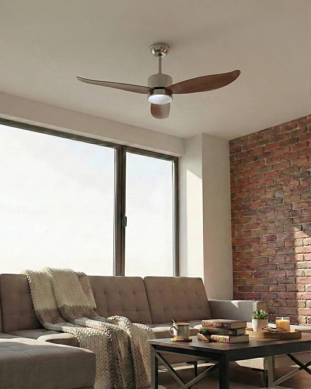 Ventilatore a soffitto con luce MAHAUT con telecomando LED Marrone chiaro_1032009