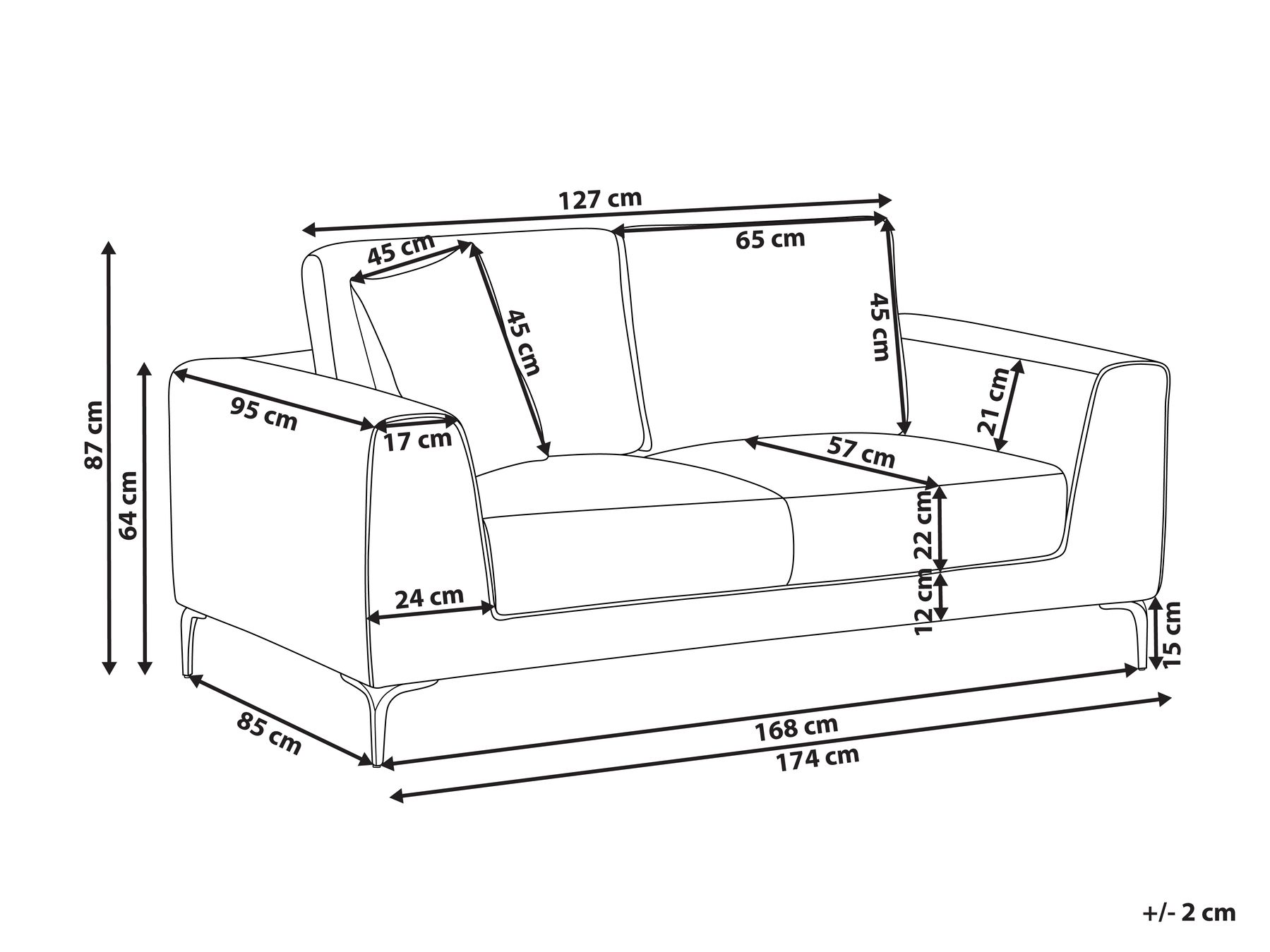 2 Seater Fabric Sofa Grey REINEN_969103