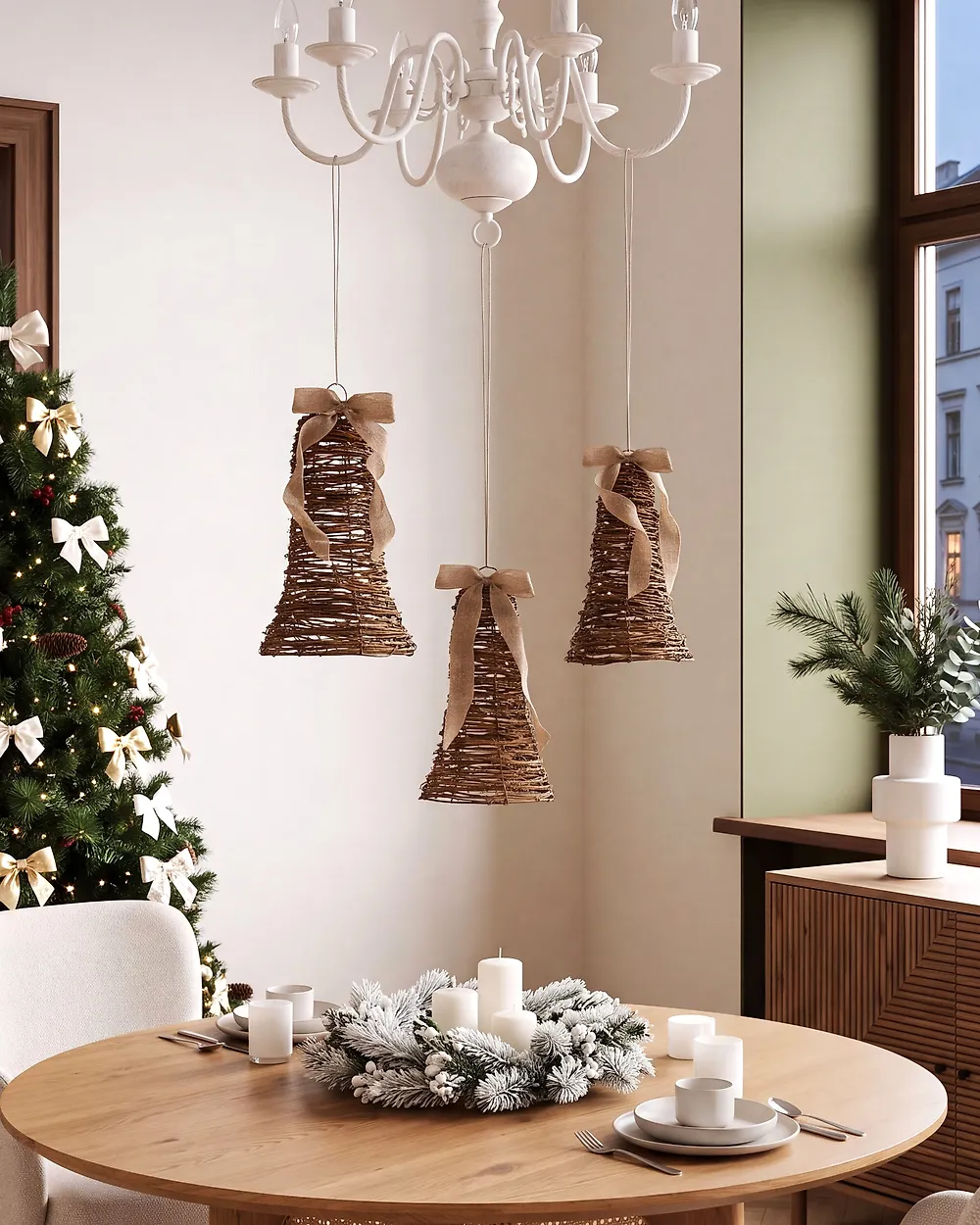 Zestaw 3 dekoracji świątecznych LED LUOSTO 43/38/32 cm Wzór świąteczny Brązowy_1179748