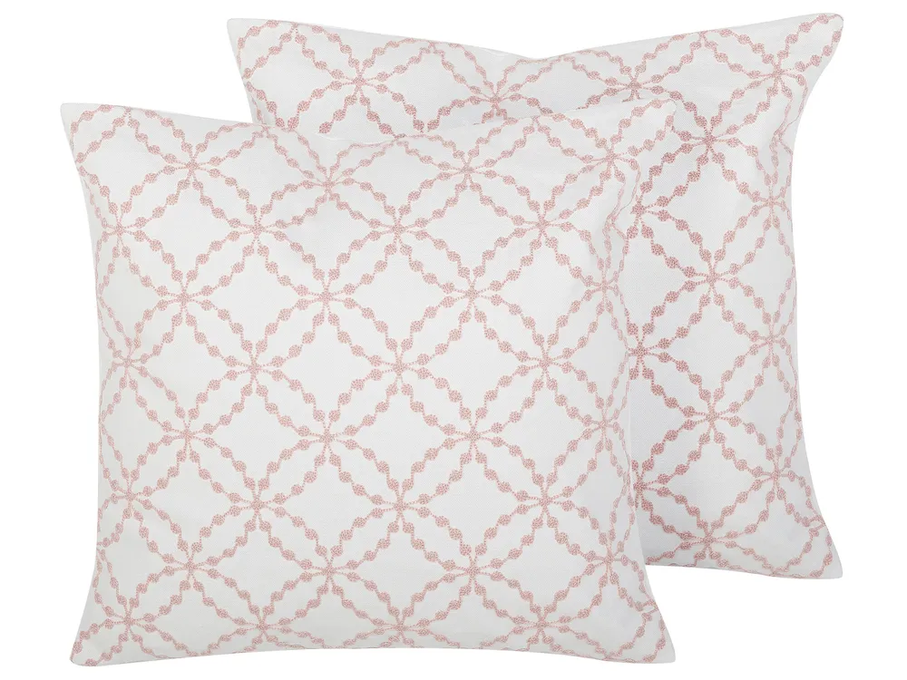 Set of 2 Decorative Cushions VERBENA 45 x 45 cm Cotton Pink Geometric Pattern