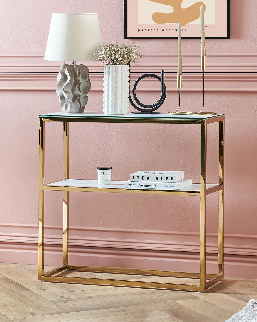 Belle ˖⋆　1002 Konsola AZUSA Szkło hartowane Biały marmur - Beliani.pl