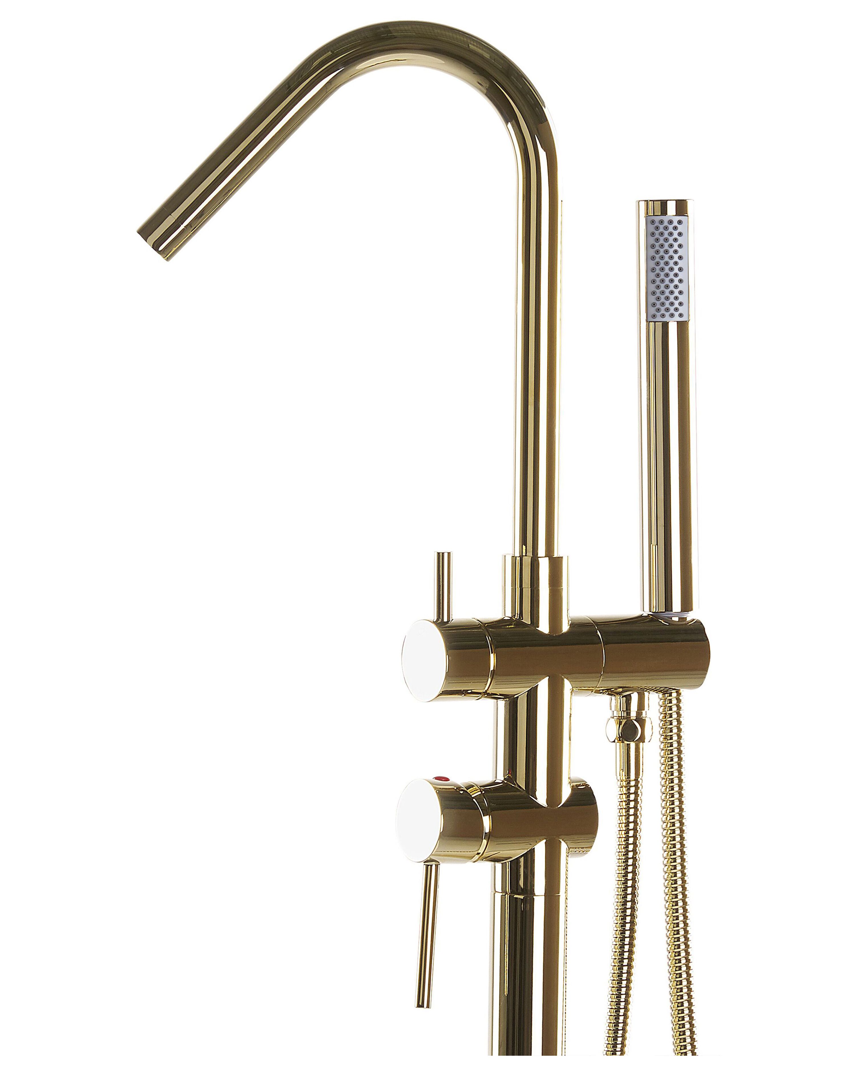 Boyoma Badewannenarmatur Freistehend – Gold, Edelstahl & Messing, Mit Handbrause, Höhe 118 Cm
