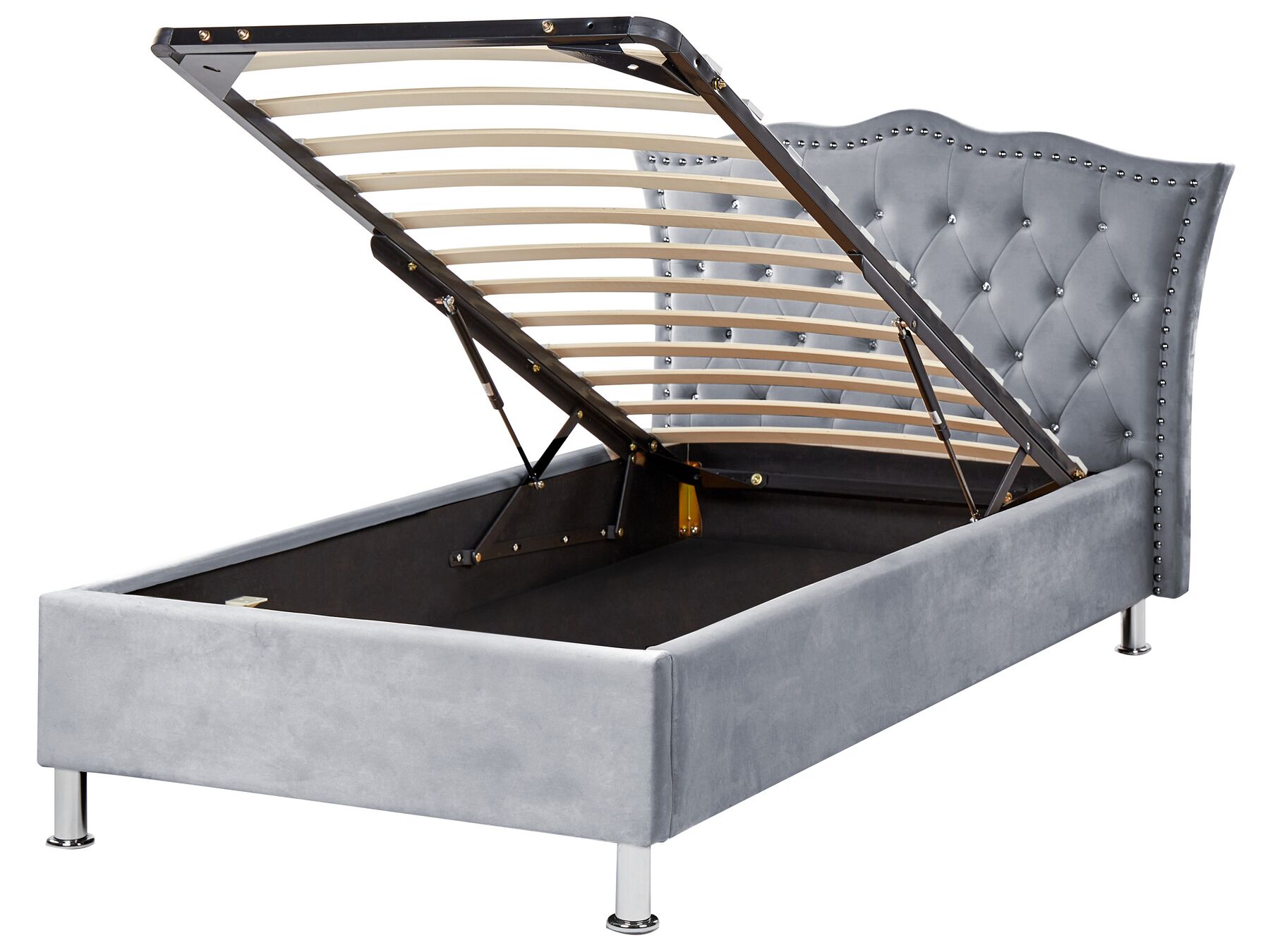 Sametová postel s úložným prostorem 90 x 200 cm šedá METZ_861407