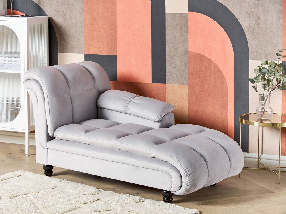 Chaise longue à esquerda LORMONT Veludo Cinzento claro