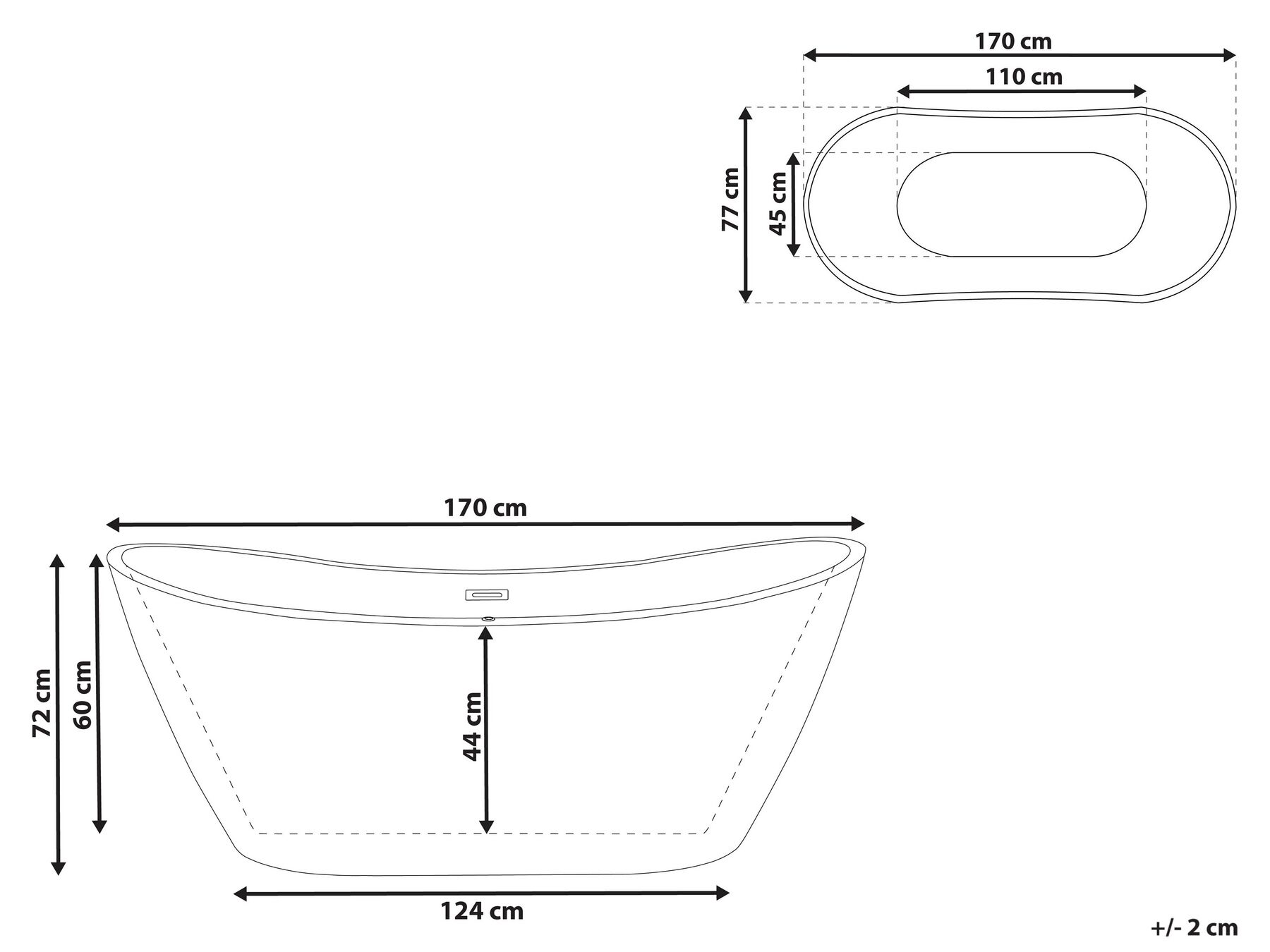 Vasca da bagno freestanding ANTIGUA 170 x 77 cm Nero_771370