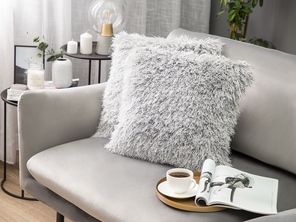 Set of 2 Shaggy Cushions 45 x 45 cm Grey CIDE Beliani.at