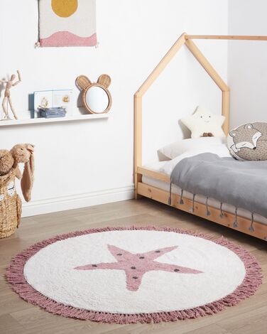 Cotton Kids Rug with Star Motif ⌀ 120 cm Off-White STARS