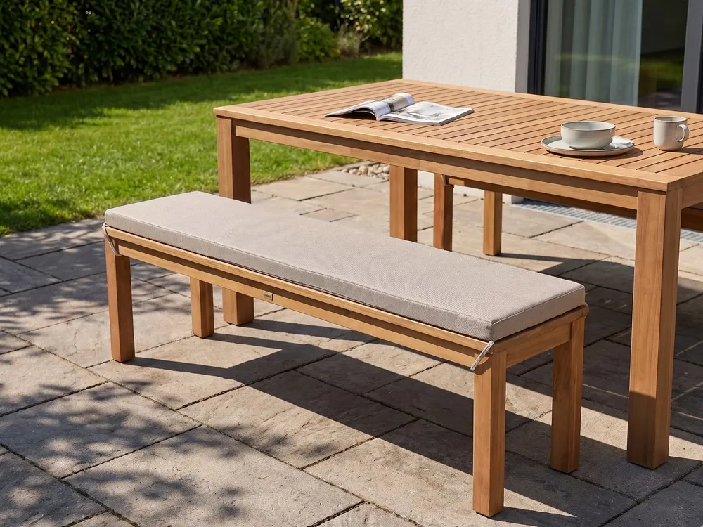 Garden Bench with Cushion MONSANO 170 cm Eucalyptus Wood Beige_1120122