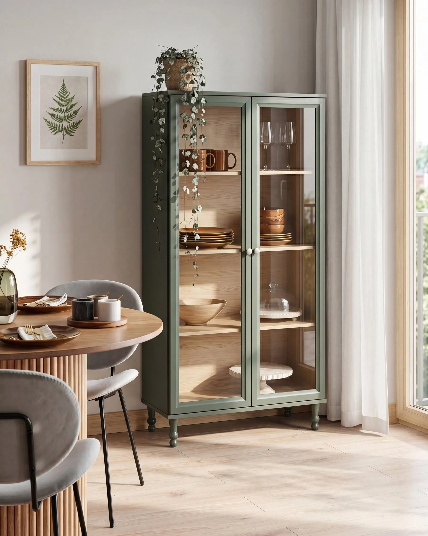 Witryna ze szklaną gablotą TINGLEDALE 80 cm Zielony_1081368
