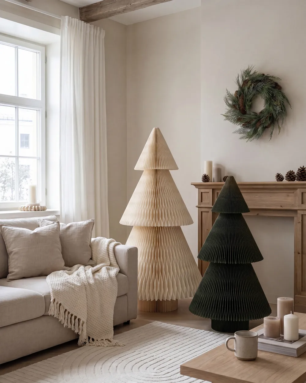 Set of 2 Christmas Decorations VEFSNA 90/122 cm Christmas Tree Beige/ Green