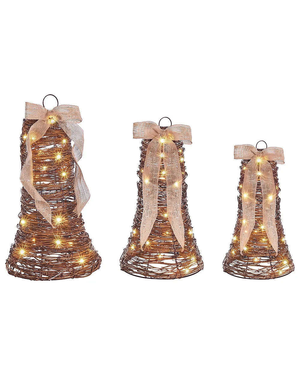 Zestaw 3 dekoracji świątecznych LED LUOSTO 43/38/32 cm Wzór świąteczny Brązowy